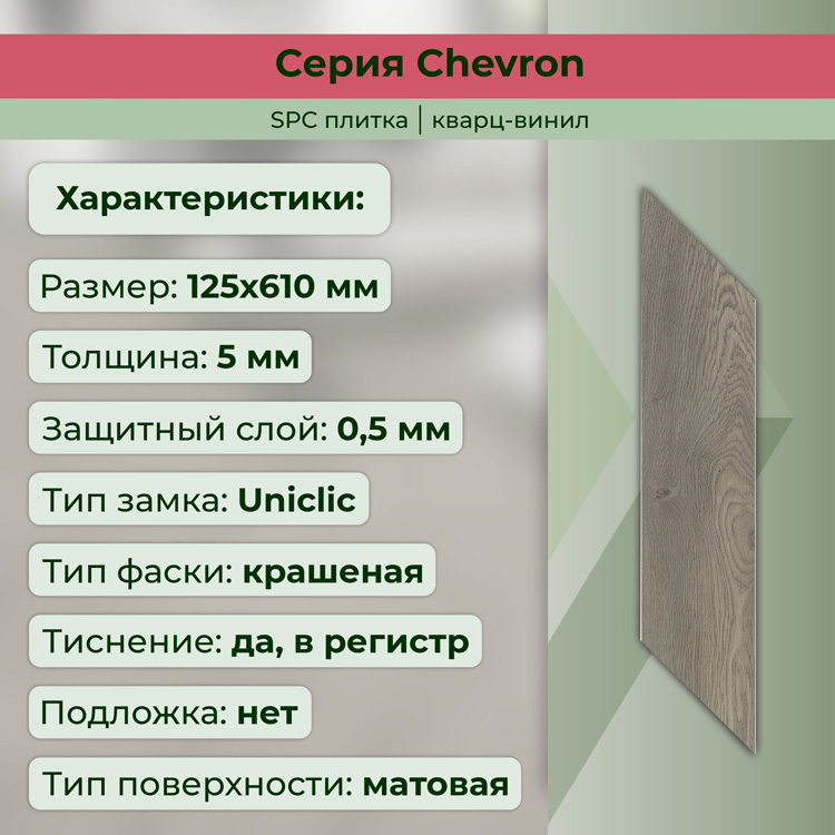 45CH48 Кварцвинил замковый STRONG STEP Шеврон 125x610x5 Базальт